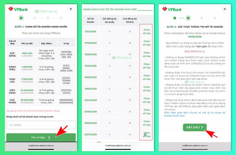 chọn số tài khoản vpbank