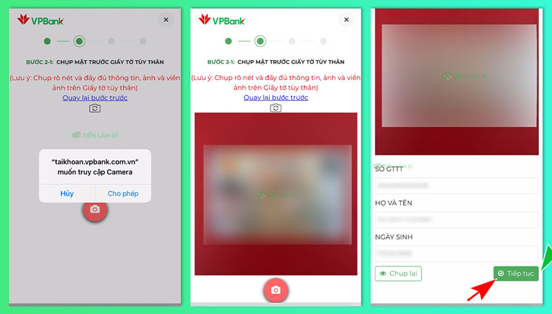 chụp mặt trước giấy tờ tùy thân mở tài khoản vpbank