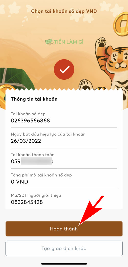 hoàn thành mở thêm tài khoản mb bank