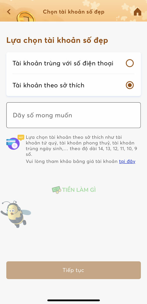 lựa chọn tài khoản số đẹp trên app mb bank