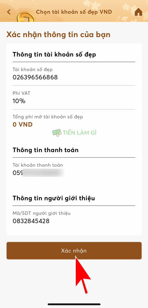 xác nhận thông tin mở thêm tài khoản số đẹp mb bank