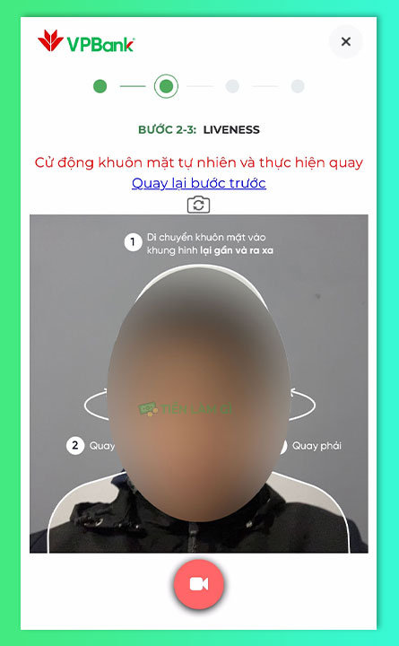 xác thực khuôn mặt mở tài khoản vpbank