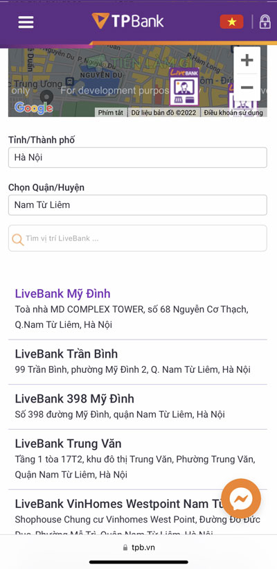 chọn tpbank livebank gần nhất