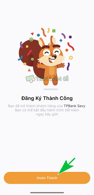 đăng ký mở tài khoản savy tpbank thành công