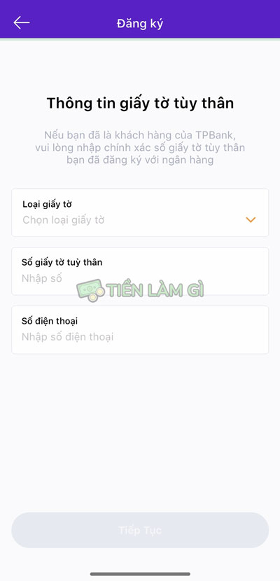 đăng ký thông tin giấy tờ tùy thân mở tài khoản savy tpbank