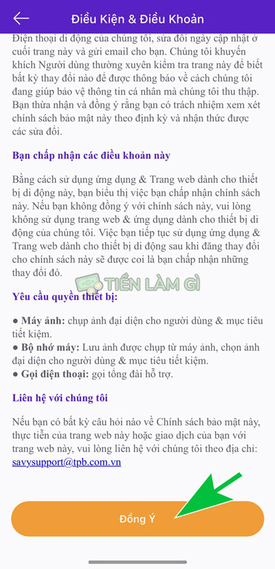 điều kiện và điều khoản mở tài khoản savy tpbank