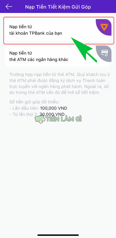 nạp tiền từ tài khoản tpbank vào savy