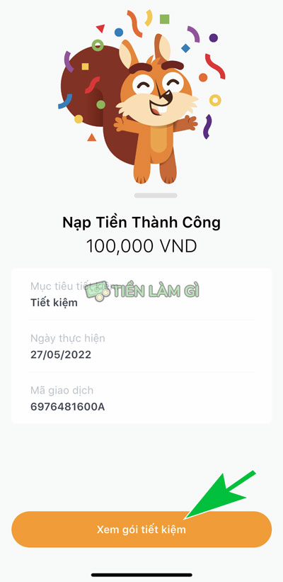 nạp tiền vào tài khoản savy tpbank thành công