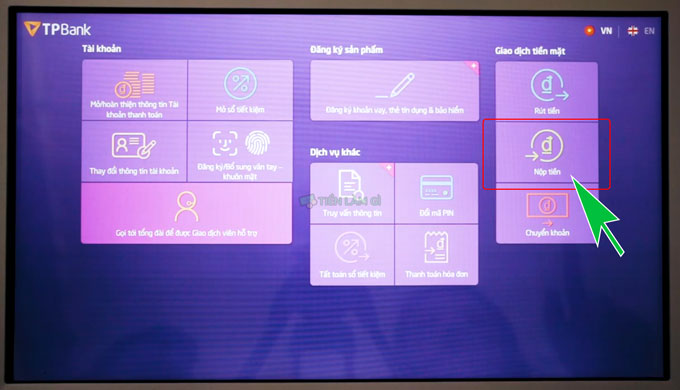 nhấn chọn chức năng nộp tiền tại TPBank LiveBank