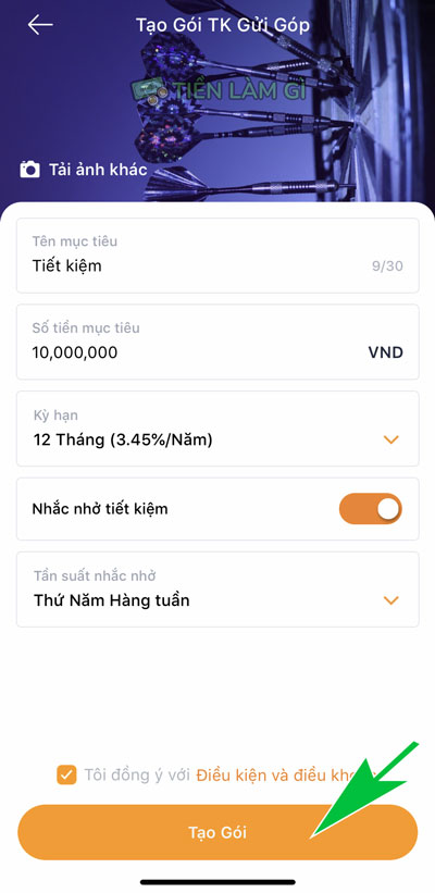 nhập thông tin gói tiết kiệm savy tpbank