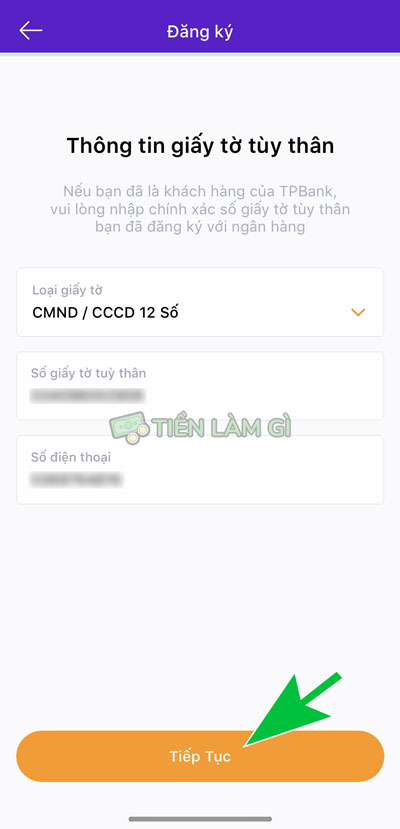 nhập thông tin số điện thoại mở tài khoản savy tpbank