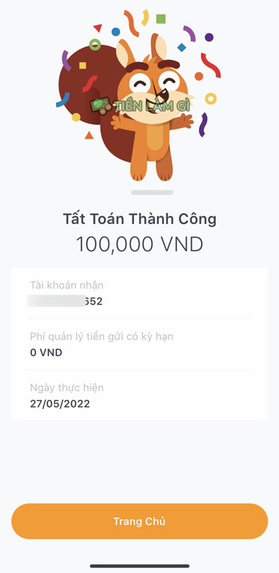 tất toán rút tiền từ savy tpbank thành công