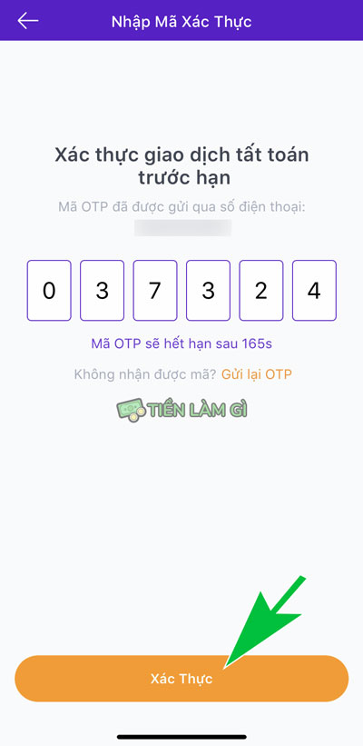 xác thực mã otp số điện thoại để rút tiền từ savy tpbank