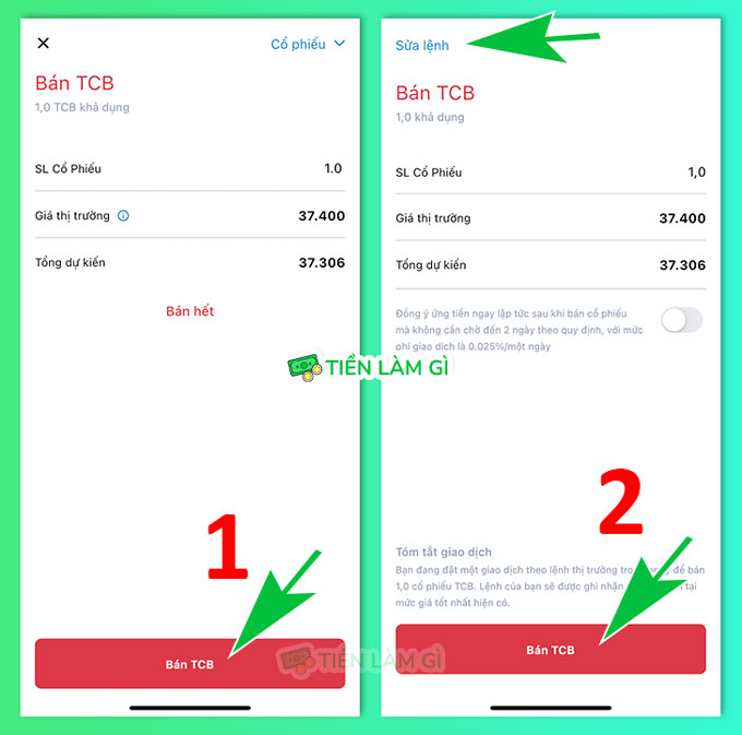 đặt lệnh bán cổ phiếu trên app anfin