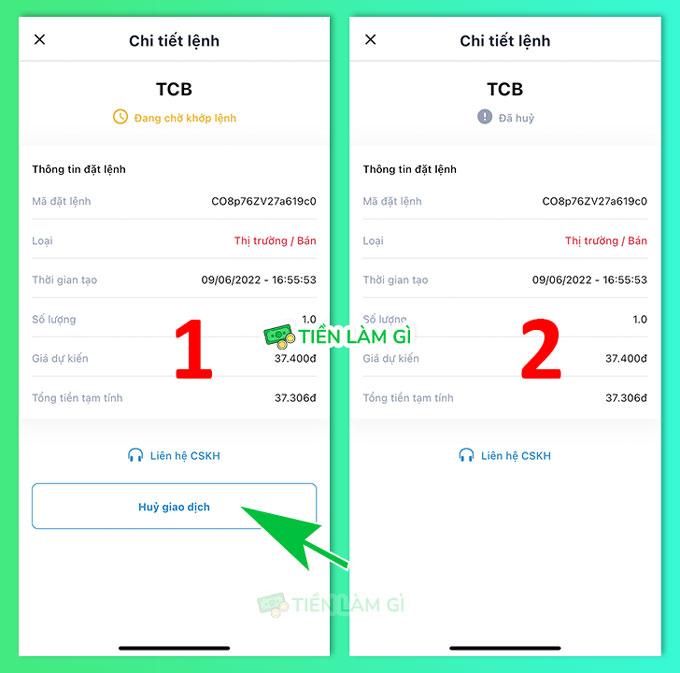 hủy giao dịch lệnh bán cổ phiếu trên app anfin