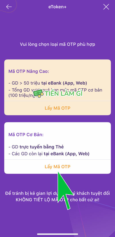 lấy mã otp từ etoken tpbank