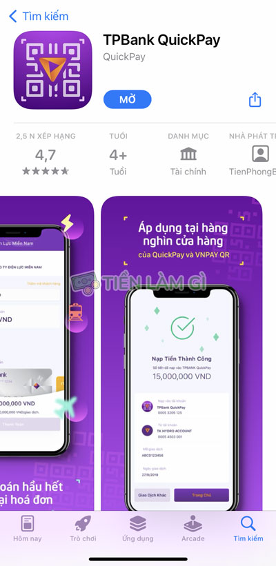 mở ứng dụng tpbank quickpay