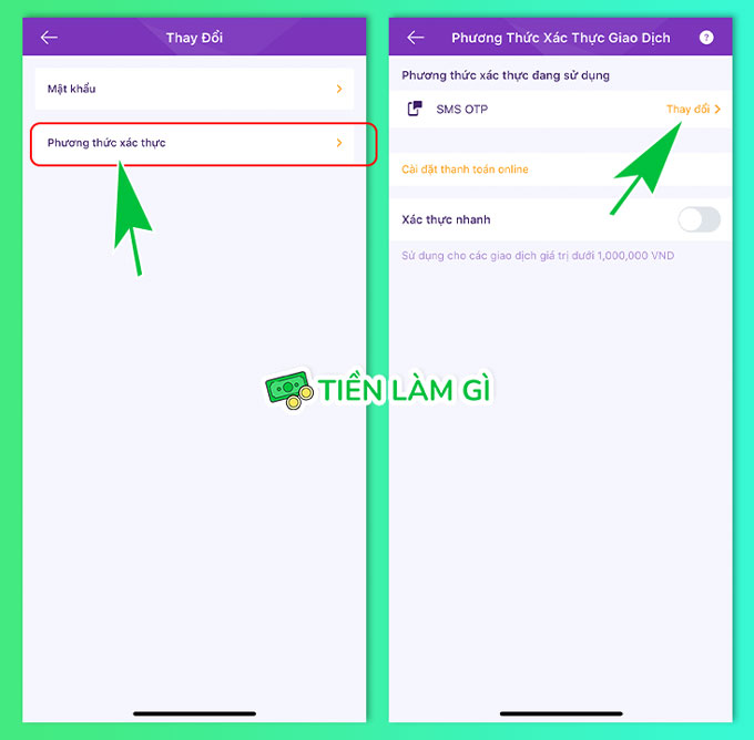 thay đổi phương thức xác thực giao dịch tài khoản tpbank