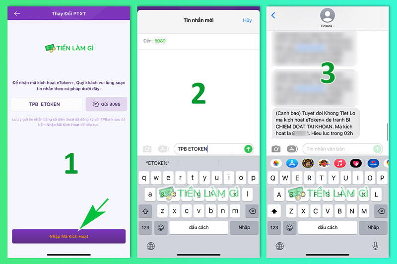 tin nhắn để nhận mã kích hoạt etoken tpbank