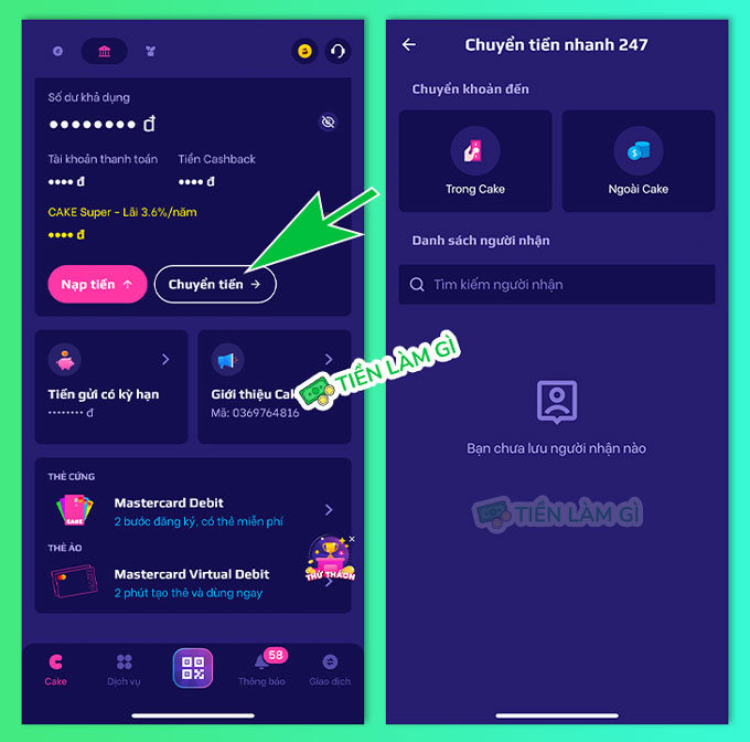 chuyển tiền từ cake by vpbank
