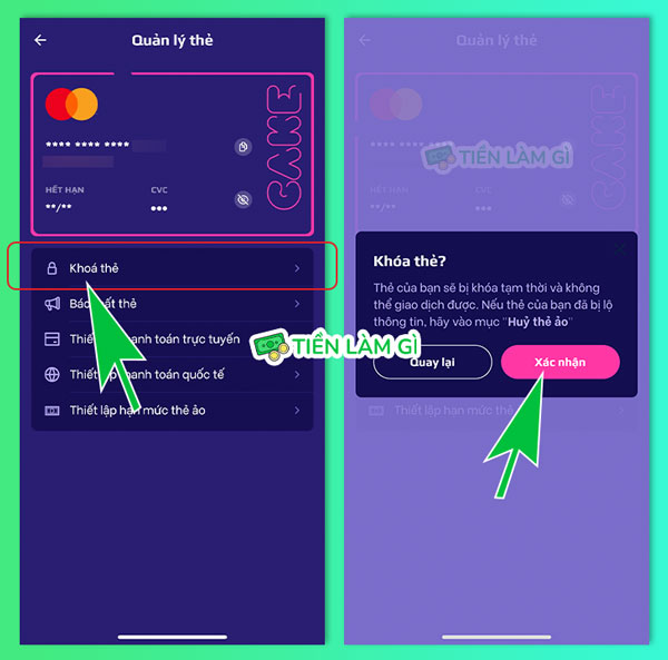 Xác nhận khóa thẻ ảo Cake