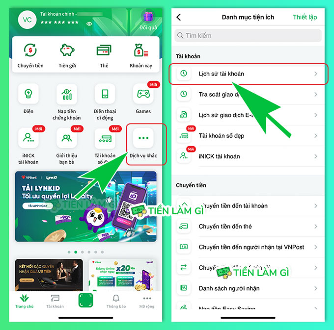 Xem lịch sử tài khoản VPBank