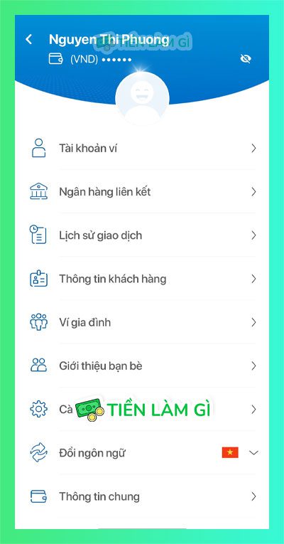 Các thông tin về tài khoản VNPAY