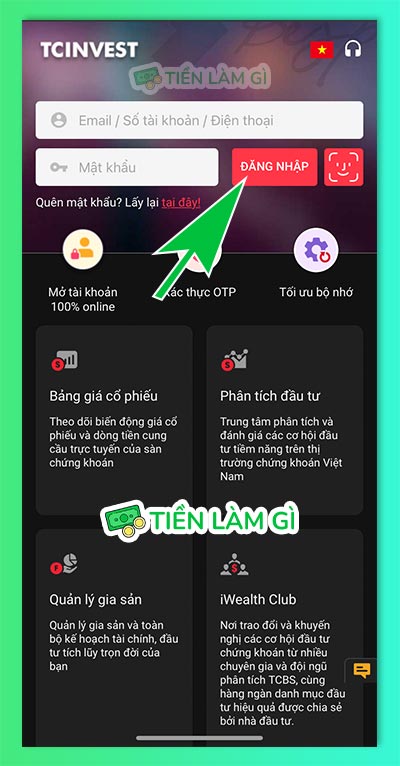 Đăng nhập app TCInvest
