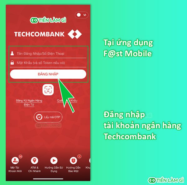 Đăng nhập tài khoản ngân hàng Techcombank trên ứng dụng F@st Mobile