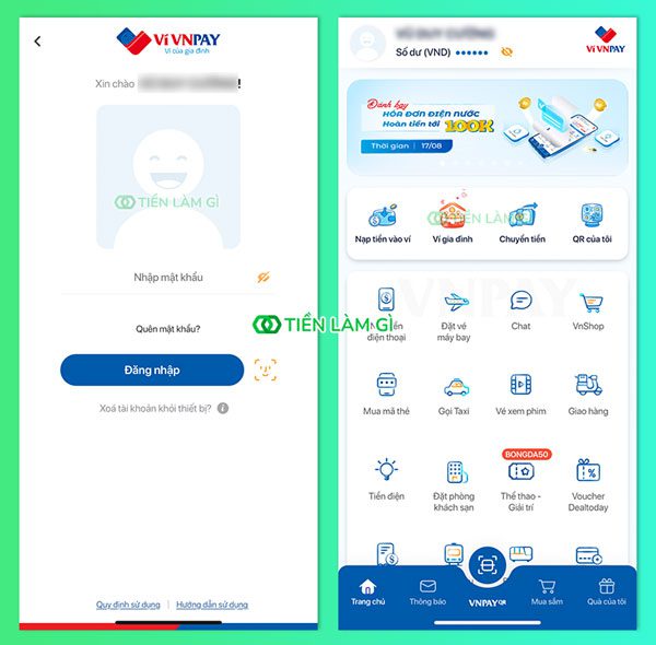 Đăng nhập và sử dụng ví VNPAY