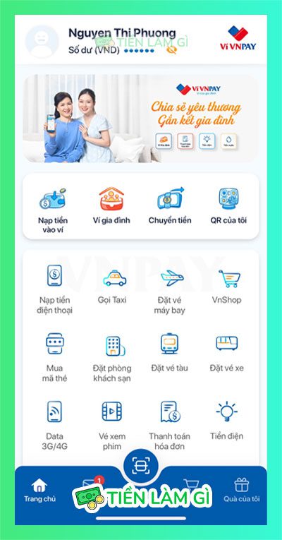 Giao diện khi đăng nhập ví VNPAY