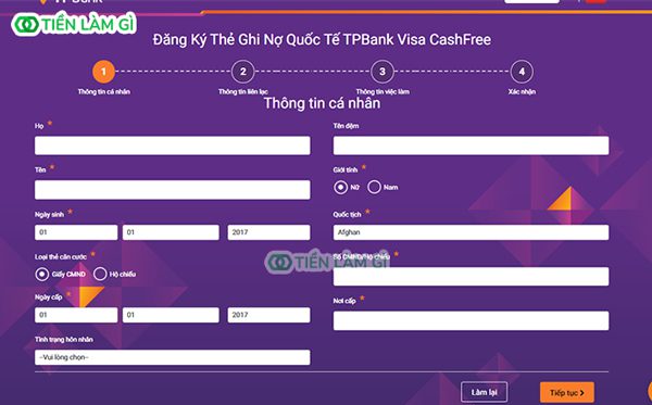 Làm thẻ Visa TPBank trên Website