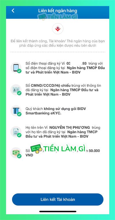 Liên kết ví VNPAY với ngân hàng BIDV