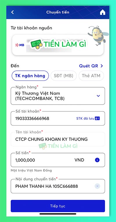 nạp tiền vào tcinvest