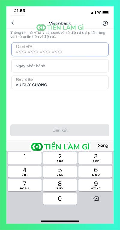 Nhập thông tin thẻ ATM