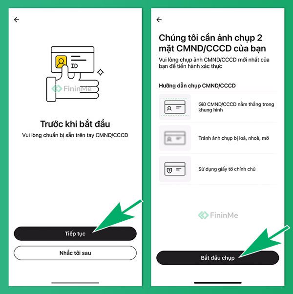 Chụp ảnh 2 mặt CMND/CCCD để xác thực đăng ký mở tài khoản Techcombank online