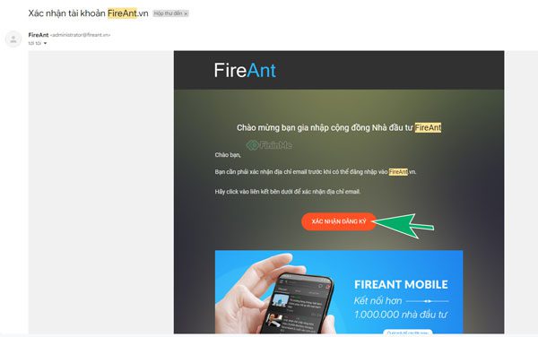 Xác nhận email đăng ký tài khoản FireAnt